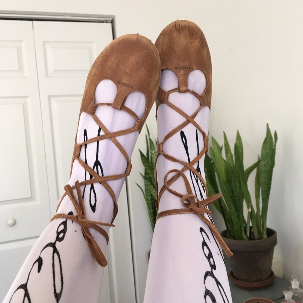 Free people brown leather lace up flats EU 37